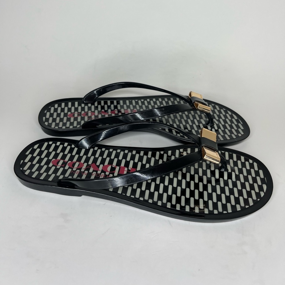 Coach New York Sandals Flip Flips Jelly Black Rubber Logo Women Size 6B